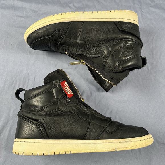 Nike Air Jordan 1 Retro High Zip Womens Size 9 Black Leather Sneakers AQ3742-016 - Picture 2 of 6